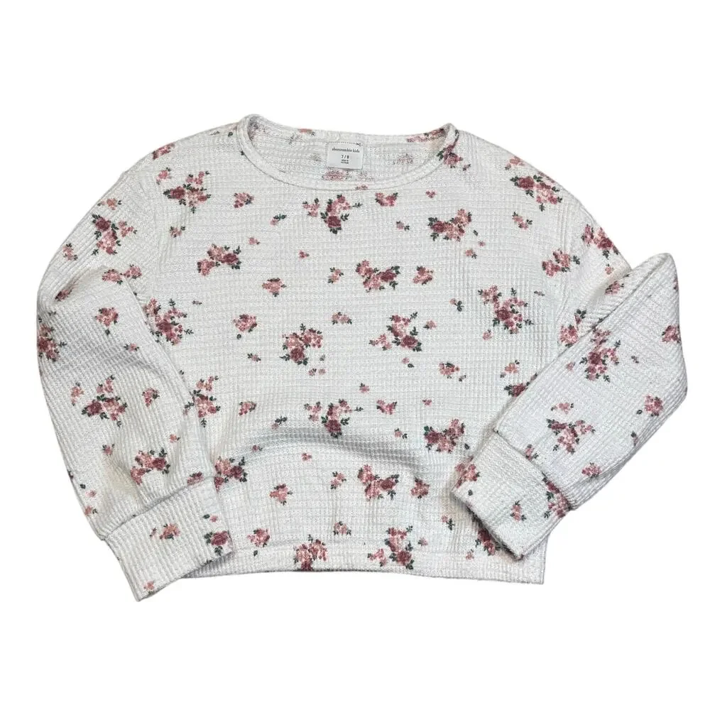 abercrombie kids waffle knit floral crop top size 7/8